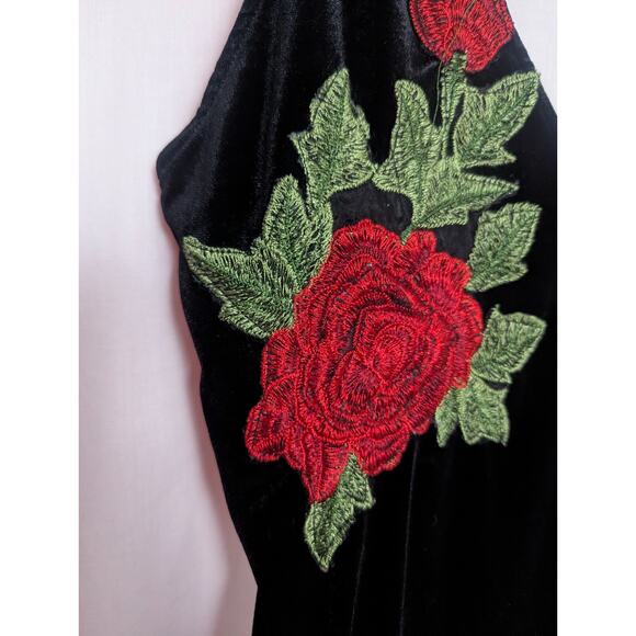 KTOO Black Embroidered Velvet Bodycon Dress S/M H2 Grunge Whimsigoth Fairy G2 - Picture 3 of 6